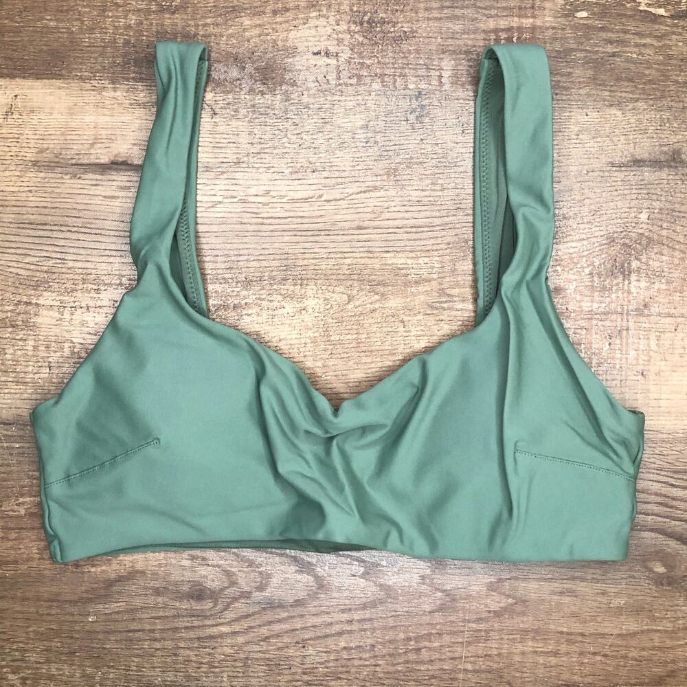 Aerie Scoop Bikini Top Size Medium Green Solid NWT